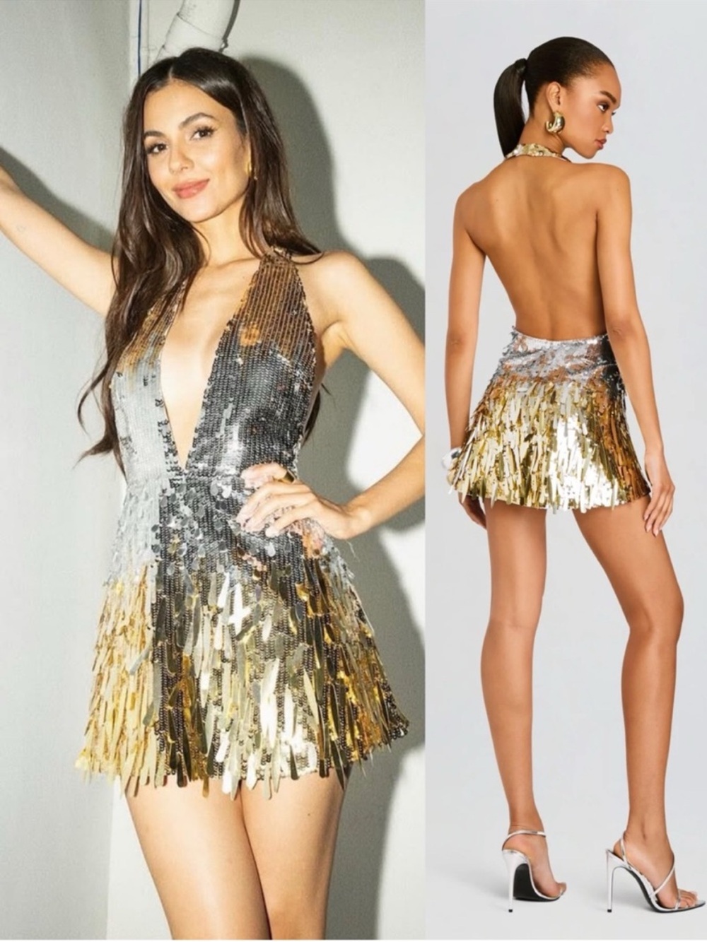 Retrofete Kinara Sequin Gold and Silver Mini dress size XS NWT